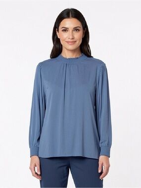 Reitman’s periwinkle blue, long sleeve mock neck viscose blouse size 3X